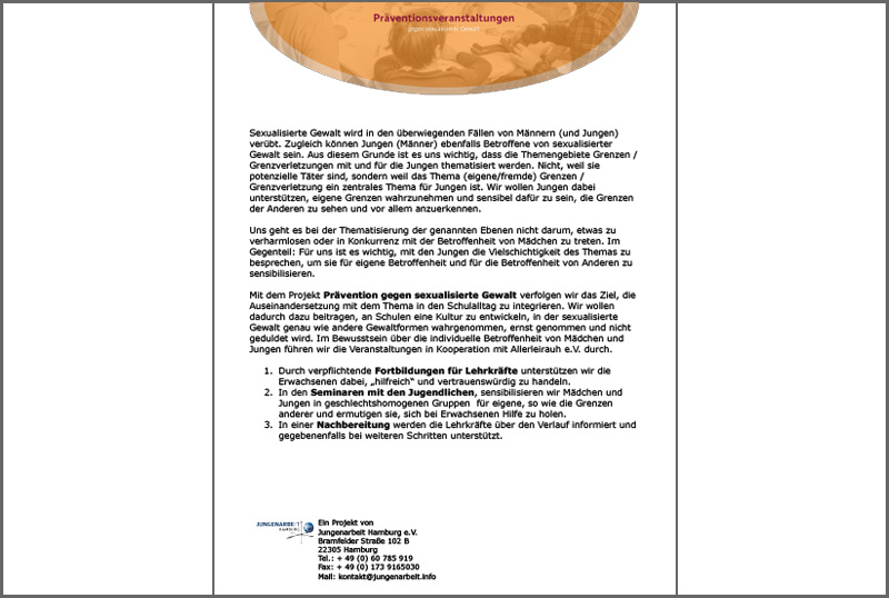 Vorschaubild des Flyer Präventionsprojekt gegen sexualisierte Gewalt an Schulen für Schule